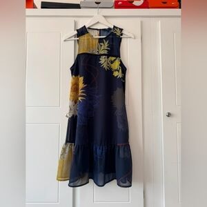 Floral Sleeveless Dress in Navy and Yellow